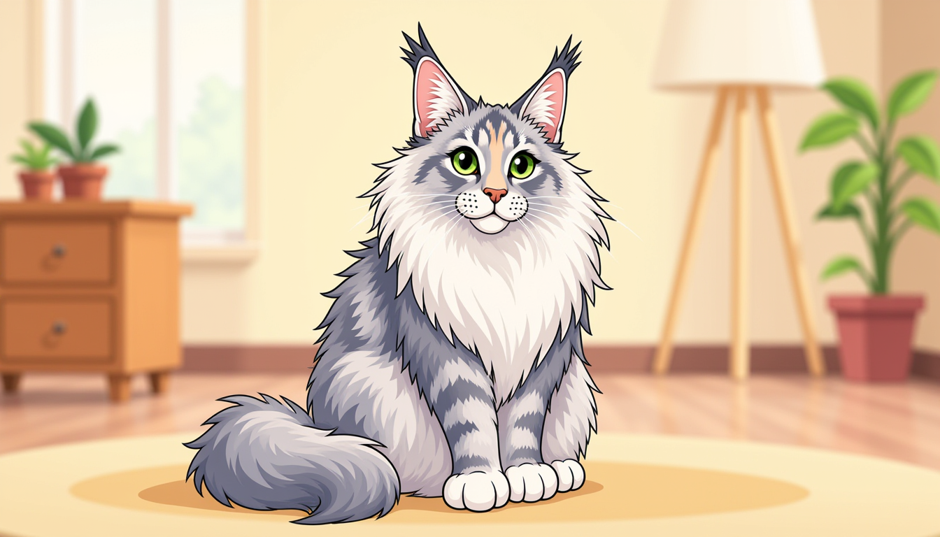 Cartoon illustration of Anjou sitting in a sunny living room.
